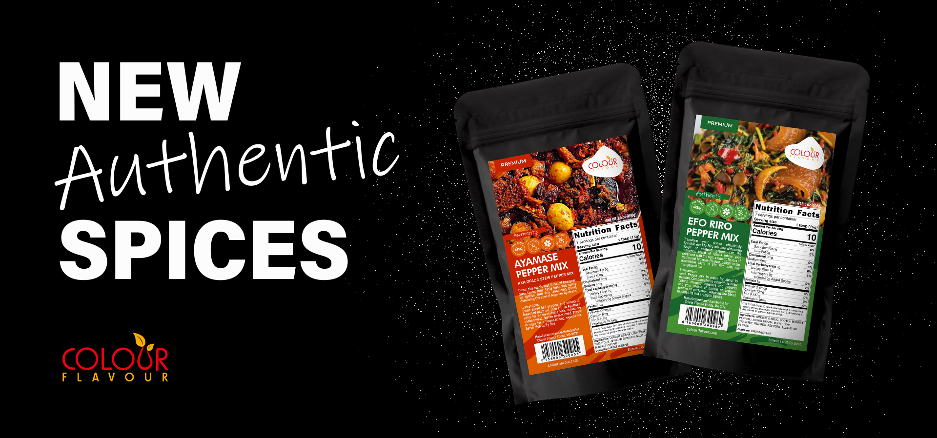 Text say: new authentic spices, there are two pouches of spices and the brand's logo.